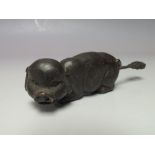 A CHINESE BRONZE LOCK AND KEY IN THE FORM OF A PIG, W 13 cm