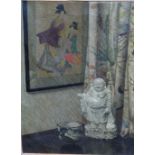 CHINESE SCHOOL (XX). Still life study of a Buddha in a room setting, monogrammed lower right 'C M P