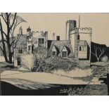 RICHARD THORNTON (XX). 'Broncroft Castle', signed lower left and dated 1974, pen and ink, framed an