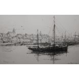 EUGENE BEJOT. 'Boulogne-sur-mer', signed in pencil lower left, etching, framed & glazed, 15 x 23 c