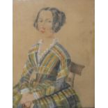 ANNE THOMAS. Portrait study of a seated lady, inscribed and dated 1850 verso, mixed media, framed
