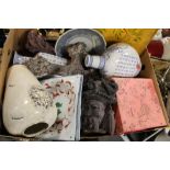 A TRAY OF ORIENTAL STYLE CERAMICS, VASES ETC