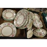 TWO TRAYS OF FLORAL ROYAL CAULDON DINNERWARE TO INC MEAT PLATES, TUREENS, SAUCE BOATS ETC