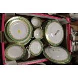 A TRAY OF GREEN & WHITE GILDED ROYAL WORCESTER TEA & DINNER WARE