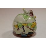 A CLARICE CLIFF ART DECO HAND PAINTED LIDDED SUGAR BOWL