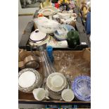 TWO TRAYS OF ASSORTED CERAMICS & GLASSWARE TO INC WEDGWOOD, POOLE DELPHINE ETC