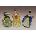 THREE ROYAL DOULTON PRETTY LADIES FIGURINES (ONE A/F)