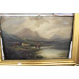 A NEAR PAIR OF VICTORIAN OIL ON CANVAS PAINTINGS DEPICTING HIGHLAND CATTLE, BOTH SIGNED BUT