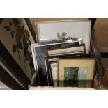 A BOX OF ASSORTED PICTURES AND PRINTS