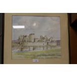A FRAMED AND GLAZED WATERCOLOUR OF CAERPHILLY CASTLE, SIGNED BRIAN HAMMERSLEY