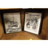 TWO FRAMED PRINTS ONE DEPICTING A SHIP, ETC