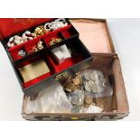 A QUANTITY OF COINS, COSTUME JEWELLERY ETC