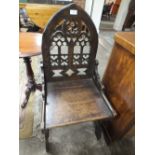 AN UNUSUAL OAK GOTHIC HALL CHAIR A/F