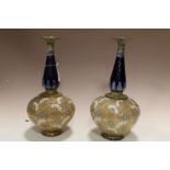 A PAIR OF DOULTON LAMBETH 'SLATER'S PATENT' STONEWARE VASES X5093 H, of footed ovoid form with