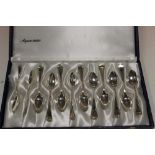 TWELVE BOXED ITALIAN WHITE METAL SPOONS STAMPED 800