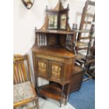 AN EDWARDIAN ROSEWOOD INLAID CORNER CABINET WITH MIRRORED PANELS S/D