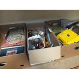 TWO BOXES OF MODEL AIRCRAFT PARTS , ACCESSORIES, & TOOLS TOGETHER WITH A BOX OF AVIATION BOOKS