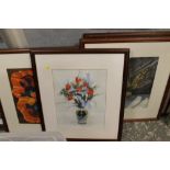 FIVE FRAMED AND GLAZED SIGNED WATERCOLOURS TO INCLUDE BOTANICAL INTEREST