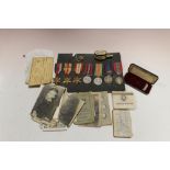 A TRAY OF MEDALS ETC AND EPHEMERA