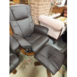 A STRESSLESS STYLE ARMCHAIR & FOOTSTOOL