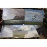 FIVE AVIATION INTEREST OIL ON BOARD PAINTINGS