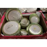 A TRAY OF GREEN AND WHITE GILDED ROYAL WORCESTER TEA AND DINNERWARE TO INCLUDE A TUREEN