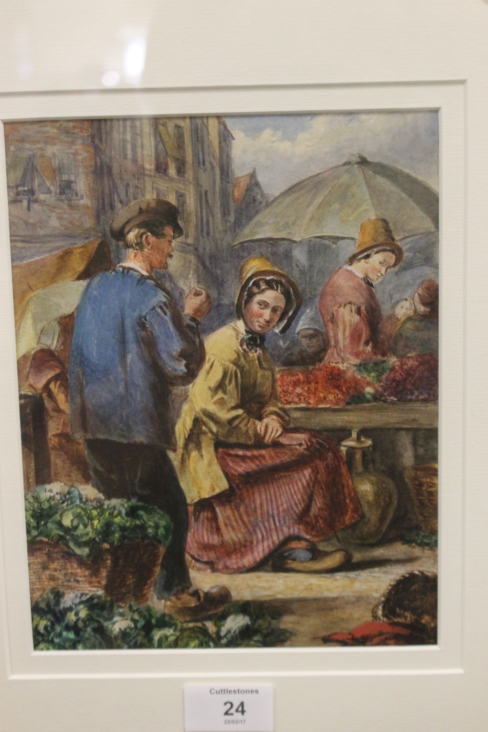 CONTINENTAL SCHOOL (XX). Antwerp Market, watercolour, gilt framed and glazed, 22.5 x 17.5 cm