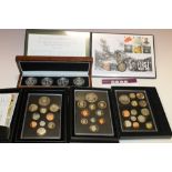 THREE UNITED KINGDOM PROOF COIN SETS, COMMEMORATIVE CROWNS ETC