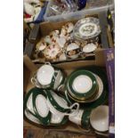 A TRAY OF SPODE GREEN VELVET DINNER WARE PLUS A TRAY OF GILDED CHINA TO INCLUDE ROYAL ALBERT