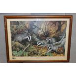 A LTD EDITION PRINT OF BADGERS ENTITLED 'THE FAMILY' BY ELIZABETH HALSTEAD