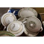A TRAY OF ROYAL DOULTON HARBURY CHINA TOGETHER WITH A PAIR OF LARGE RAYWARE TUREENS