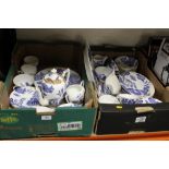 TWO TRAYS OF COALPORT WILLOW PATTERN TEA AND DINNERWARE