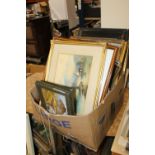 A LARGE QUANTITY OF ASSORTED PICTURES AND PRINTS TO INCLUDE SIGNED OIL PAINTINGS, WATERCOLOURS ETC.