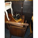 AN OAK SMOKER STAND & A VINTAGE FOLDING STAND TOGETHER WITH A SEWING MACHINE (3)