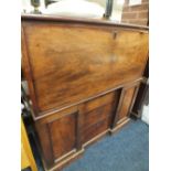 A 19TH CENTURY MAHOGANY SECRETAIRE TYPE CABINET WITH PART FITTED INTERIOR AND DRAWERS BELOW