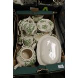 A TRAY OF MASONS FRUIT BASKET GREEN AND WHITE CHINA