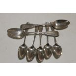 TWO IRISH HALLMARKED SILVER TEA SPOONS TOGETHER WITH A SET OF FIVE HALLMARKED SILVER TEA SPOONS