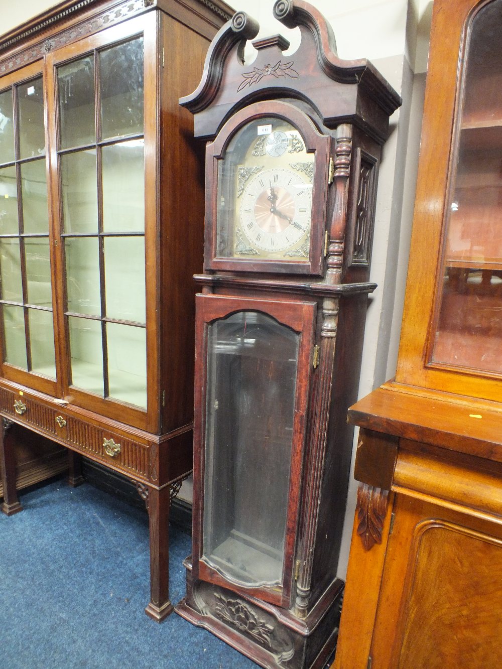 A REPRODUCTION GLAZED LONGCASE CLOCK