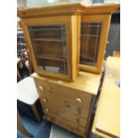 A SMALL MODERN PINE CHEST & PAIR OF CABINETS