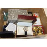 A QUANTITY OF COLLECTABLES ETC TO INCLUDE MILITARY BUTTONS, WATCHES ETC