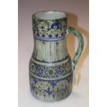 AN ANTIQUE IZNIK TYPE EWER, decorated with bands of flowers and scrolls, loop handle, H 24.5 cm S/