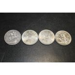 FOUR WHITE METAL COINS, 1893 CROWN, 1951 CROWN ETC