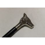 A CHROME FOXES HEAD TOPPED WALKING CANE