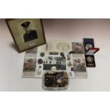 A QUANTITY OF ASSORTED COINS AND MEDALS ETC AND MILITARY EPHEMERA