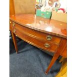 A REPRODUCTION MAHOGANY BOW FRONTED CANTEEN INC SOME CUTLERY