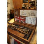 A SHIPWRIGHT'S TOOL CHEST AND CONTENTS, to include chalking irons, planes, mallets etc, W 71 cm