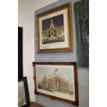TWO FRAMED SELFRIDGES JUBILEE DECORATIONS COLOURED PRINTS, both framed and glazed (2)
