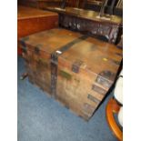 AN OAK BOUND SILVER CHEST