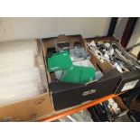 THREE BOXES OF BAR / PUB RELATED ITEMS INCLUDING BAR ORGANISER, OPTICS & GLASS MATS