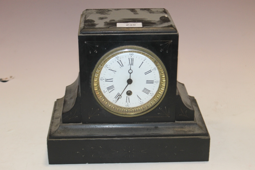 A SLATE MANTLE CLOCK